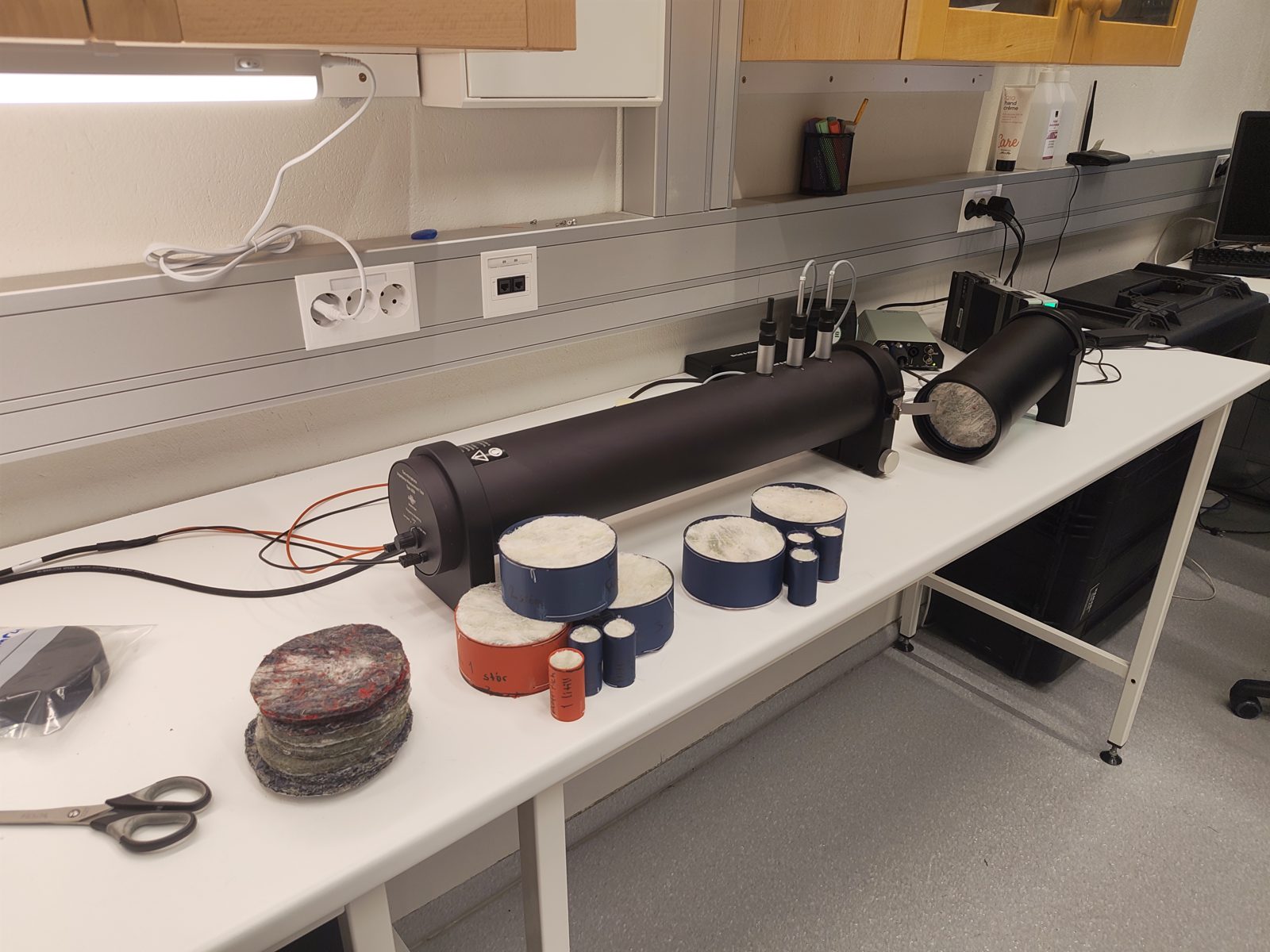 Flöff's recycled-textile discs alongside the impedance tube
